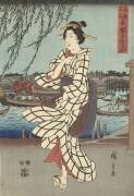 Profiter de la brise du soir au pont Ryogoku (Hiroshige) - Muzeo.com
