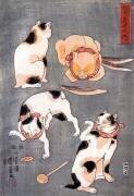 Quatre chats adoptant différentes positions (Utagawa Kuniyoshi) - Muzeo.com