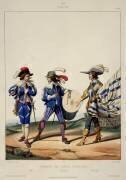 Régiment des Gardes françaises, sous Louis XIII, 1630 : fifre, tambour et enseigne (Gustave David) - Muzeo.com