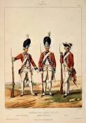 Régiment des Gardes Suisses, Louis XVI, 1786 : officier de grenadier, sergent de grenadier, caporal (Gustave David) - Muzeo.com