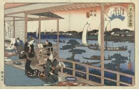 Restaurant Kawachiya à Yanagibashi, Ryogoku (Hiroshige) - Muzeo.com