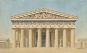 Temple T à Sélinonte (Sicile) : élévation, restitution de la façade principale (Jacques-Ignace Hittorf) - Muzeo.com