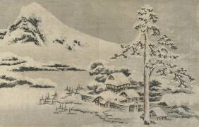 Village de bord de mer dans la neige (Hokusai) - Muzeo.com