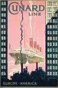 Affiche publicitaire de voyage de l'Europe vers l'Amérique avec la compagnie maritime Cunard Line (Kenneth Shoesmith) - Muzeo.com
