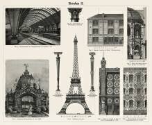 Collection de réalisations architecturales en fer, notamment la Tour Eiffel (anonyme) - Muzeo.com