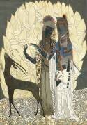 Deux femmes stylisées avec une antilope parmi des feuillages (François-Louis Schmied) - Muzeo.com