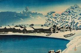 L'aube enneigée au port d'Ogi (Hasui Kawase) - Muzeo.com