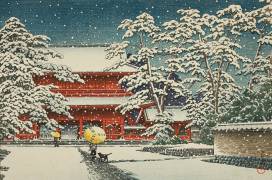 Neige au Temple Zojoji, Décembre 1929 (Hasui Kawase) - Muzeo.com
