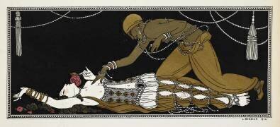Nijinsky comme l'esclave d'or dans Sheherazade (George Barbier) - Muzeo.com