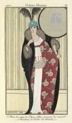Robe de crêpe de Chine blanc garnie de renard. Manteau de loutre et skunks (George Barbier) - Muzeo.com