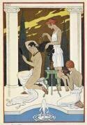 Rome antique. Un personnage qui se fait laver les cheveux par des serviteurs (George Barbier) - Muzeo.com