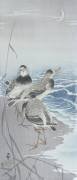 Trois bécasseaux au bord de l'eau devant des roseaux (Ohara Koson) - Muzeo.com