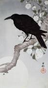 Un oiseau noir sur un rameau au clair de lune (Ohara Koson) - Muzeo.com