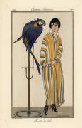 Woman in striped nightgown with pet parrot (Gerda Wegener) - Muzeo.com