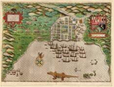 Prise de la colonie espagnole de Saint-Domingue à Hispaniola (Baptista Boazio) - Muzeo.com