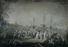 Arrivée du roi Louis XVIII et de la duchesse d'Angoulême à Calais, 24 avril 1814 (Innocent-Louis Goubaud) - Muzeo.com