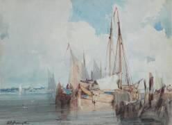 Bateaux de pêche amarrés dans un estuaire (Richard Parkes Bonington) - Muzeo.com