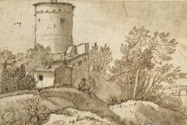 Bâtiments de ferme au bord du Tibre (Claude Gellée) - Muzeo.com