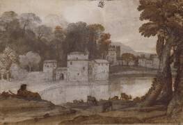 Berger au bord d'un lac près d'un moulin fortifié (Claude Gellée) - Muzeo.com