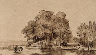 Bouquet d'arbres au bord de l'eau (Rembrandt) - Muzeo.com