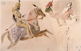 Cavalier oriental et trois figures en costumes orientaux d'après 