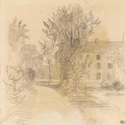 Chemin bordé d'arbres menant à une grande maison (Eugène Delacroix) - Muzeo.com