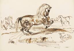 Cheval cabré dans un paysage et autres études de chevaux (Eugène Delacroix) - Muzeo.com