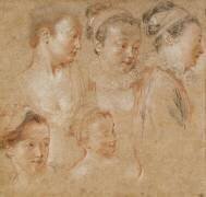 Cinq études du visage et du buste d'une femme (Antoine Watteau) - Muzeo.com