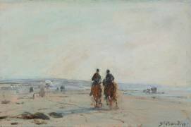 Deux cavaliers sur la plage (Eugène Boudin) - Muzeo.com