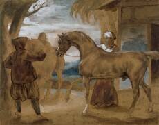 Etalon arabe conduit par deux arabes pour saillir une jument (Théodore Géricault) - Muzeo.com