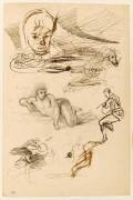 Etudes : tête d'enfant, femme nue allongée, homme assis, tête de cheval (Eugène Delacroix) - Muzeo.com