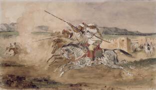 Fantasia arabe devant une portes de Mekinès (Eugène Delacroix) - Muzeo.com