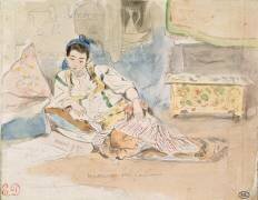 Femme arabe assise sur des coussins ; Etude pour les 