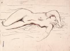 Femme nue allongée à terre, le bras droit cachant son visage (Théodore Chasseriau) - Muzeo.com