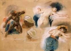 Feuille d'étude de femmes à demi-nues et d'éthiopiens; étude pour la 