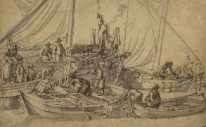 Figures à bord des petits navires marchands (Willem van de Velde le Vieux) - Muzeo.com