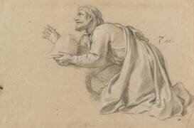 Homme à genoux, drapé, tenant un casque (Charles Le Brun) - Muzeo.com