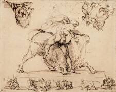 Homme nu terrassant un taureau ; troupeau de boeufs et bouviers romains (Théodore Géricault) - Muzeo.com