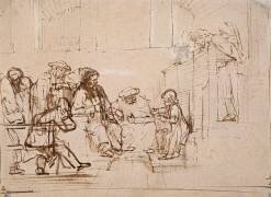 Jésus âgé de douze ans s'entretenant avec les docteurs de la loi divine (Rembrandt) - Muzeo.com