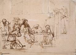 Jésus âgé de douze ans s'entretenant avec les docteurs de la loi divine (Rembrandt) - Muzeo.com