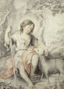 Le jeune Jean Baptiste avec l'agneau dans un paysage rocheux (Bartolomé Esteban Murillo) - Muzeo.com
