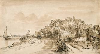 Les Bords de l'Amstel près de Trompenburg (Rembrandt) - Muzeo.com