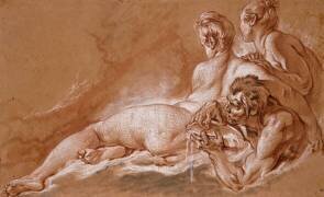 Naiades et Triton : face aux deux naïades, le triton tient une conque (François Boucher) - Muzeo.com