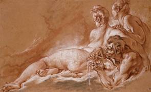 Naiades et Triton : face aux deux naïades, le triton tient une conque (François Boucher) - Muzeo.com
