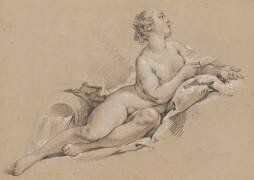 Nymphe, regardant vers la haut, étendue près d'une urne qui se déverse (François Boucher) - Muzeo.com