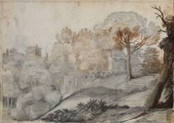 Paysage avec arbres et bâtiments (Claude Gellée) - Muzeo.com