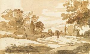 Paysage avec une voiture attelée sur un chemin (Claude Gellée) - Muzeo.com