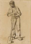 Paysan appuyé sur le manche d'une bêche, étude pour L'Angélus vers 1859 (Jean-François Millet) - Muzeo.com