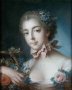 Portrait de jeune femme appuyée sur une corbeille de fleurs (François Boucher) - Muzeo.com