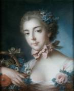 Portrait de jeune femme appuyée sur une corbeille de fleurs (François Boucher) - Muzeo.com